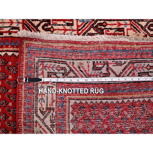 3'8"x9'9" Red New Persian Sarouk Mir Pure Wool Wide Runner Hand Knotted Oriental Rug FWR357996