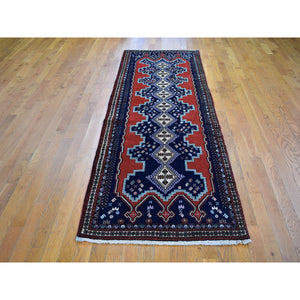 3'2"x9'10" New Persian Abadeh Runner Dense Weave Geometric Medallion Design Pure Wool Hand Knotted Oriental Rug FWR358002