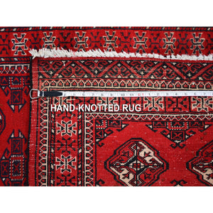 3'6"x5' Red Vintage Turkoman Bokara Pure Wool Good Condition Hand Knotted Oriental Rug FWR358014