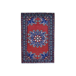 2'8"x4' New Persian Hamadan Open Field Red Pure Wool Hand Knotted Oriental Rug FWR358026