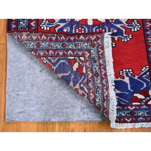 2'8"x4' New Persian Hamadan Open Field Red Pure Wool Hand Knotted Oriental Rug FWR358026