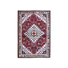 Load image into Gallery viewer, 3&#39;6&quot;x5&#39;3&quot; Red New Persian Hamadan Small Flower Medallion Pure Wool Hand Knotted Oriental Rug FWR358068