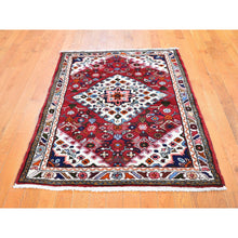 Load image into Gallery viewer, 3&#39;6&quot;x5&#39;3&quot; Red New Persian Hamadan Small Flower Medallion Pure Wool Hand Knotted Oriental Rug FWR358068