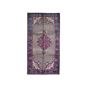 5'3"x10'6" New Persian Hamadan with Camel Hair Medallion Design Hand Knotted Oriental Rug FWR358098