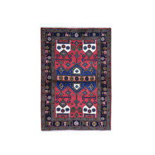 Load image into Gallery viewer, 3&#39;4&quot;x4&#39;10&quot; Red New Persian Afshar with Animal Figurines Border, Organic Wool Hand Knotted Oriental Rug FWR358146