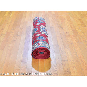 3'10"x17'3" Extra Long Wide Kazak Runner Hand Knotted Natural Wool Oriental Rug FWR358194
