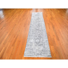 Load image into Gallery viewer, 2&#39;5&quot;x12&#39; Gray Persian Design Runner Wool and Silk Hand Knotted Oriental Rug FWR358236