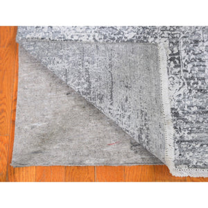 2'5"x12' Gray Persian Design Runner Wool and Silk Hand Knotted Oriental Rug FWR358236