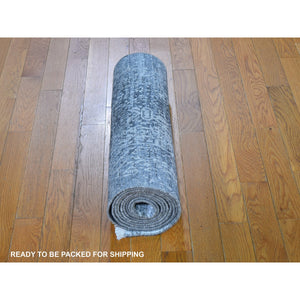 2'5"x12' Gray Persian Design Runner Wool and Silk Hand Knotted Oriental Rug FWR358236