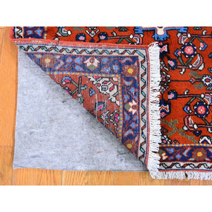 3'3"x4'5" New Persian Hamadan Orange Hand Knotted Natural Wool Oriental Rug FWR358254
