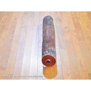 3'3"x4'5" New Persian Hamadan Orange Hand Knotted Natural Wool Oriental Rug FWR358254