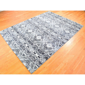 8'8"x12'1" Real Pure Silk Charcoal Black Transitional Design Hand Knotted Oriental Rug FWR358332