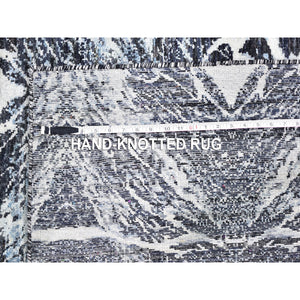 8'8"x12'1" Real Pure Silk Charcoal Black Transitional Design Hand Knotted Oriental Rug FWR358332