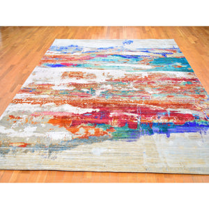 9'x12'3" Real Pure Silk Colorful Abstract Design Hand Knotted Oriental Rug FWR358350