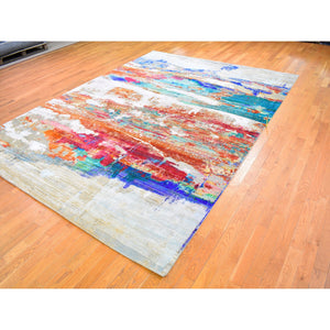9'x12'3" Real Pure Silk Colorful Abstract Design Hand Knotted Oriental Rug FWR358350