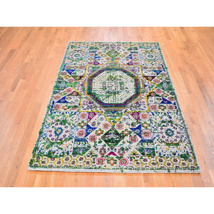 5'x7' Colorful Sari Silk Mamluk Design Hand Knotted Oriental Rug FWR358368