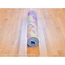 Load image into Gallery viewer, 3&#39;10&quot;x11&#39;9&quot; Colorful Sari Silk with Textured Wool The Lava Design Wide Runner Hand Knotted Oriental Rug FWR358386