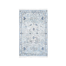 Load image into Gallery viewer, 3&#39;x5&#39;2&quot; Blue Pure Silk with Textured Wool Distressed Oushak Hand Knotted Oriental Rug FWR358446
