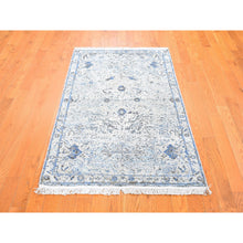 Load image into Gallery viewer, 3&#39;x5&#39;2&quot; Blue Pure Silk with Textured Wool Distressed Oushak Hand Knotted Oriental Rug FWR358446