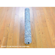 Load image into Gallery viewer, 3&#39;x5&#39;2&quot; Blue Pure Silk with Textured Wool Distressed Oushak Hand Knotted Oriental Rug FWR358446