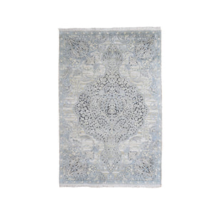 4'x6'3" Tree of Life Meditation Design Silk with Textured Wool Hand Knotted Oriental Rug FWR358470