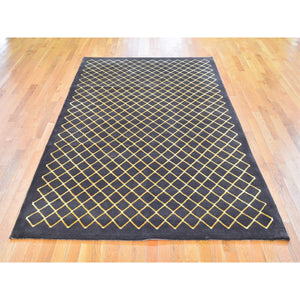 6'x8'9" Charcoal Brown Modern Nepali Wool and Silk Hand Knotted Oriental Rug FWR358494