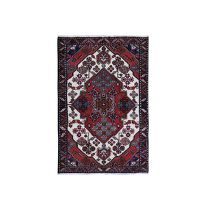 3'8"x5'6" Vintage Persian Hamadan Full Pile Organic Wool Hand Knotted Oriental Rug FWR358542