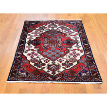 Load image into Gallery viewer, 3&#39;8&quot;x5&#39;6&quot; Vintage Persian Hamadan Full Pile Organic Wool Hand Knotted Oriental Rug FWR358542