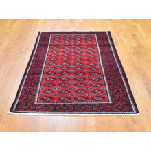 Load image into Gallery viewer, 3&#39;10&quot;x7&#39;4&quot; Red Vintage Persian Baluch Hand Knotted Organic Wool Oriental Rug FWR358548