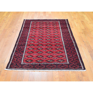 3'10"x7'4" Red Vintage Persian Baluch Hand Knotted Organic Wool Oriental Rug FWR358548