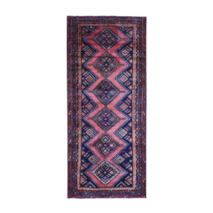 3'7"x8'7" Pink New Persian Hamadan Wide Runner Organic Wool Hand Knotted Oriental Rug FWR358932