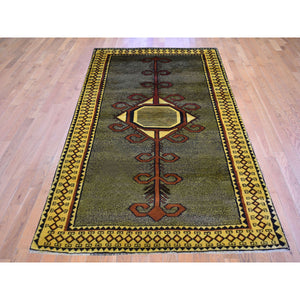 4'6"x8'3" Open Field Interesting Medallion Design Persian Gabbeh Pure Wool Hand Knotted Oriental Rug FWR358938