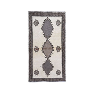 3'5"x6'4" Geometric Medallion Undyed Natural Wool Ivory New Persian Gabbeh Hand Knotted Oriental Rug FWR359064
