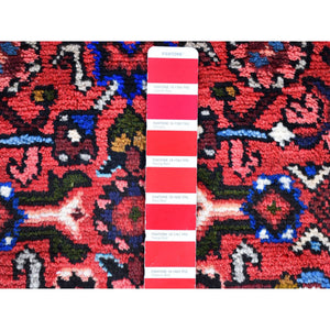 3'6"x5'1" Red Natural Wool New Persian Hamadan Flower Medallion Design Hand Knotted Oriental Rug FWR359088