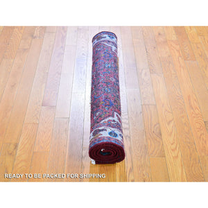 3'6"x5'1" Red Natural Wool New Persian Hamadan Flower Medallion Design Hand Knotted Oriental Rug FWR359088