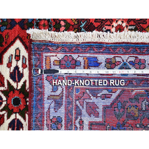 3'6"x5'1" Red Natural Wool New Persian Hamadan Flower Medallion Design Hand Knotted Oriental Rug FWR359088
