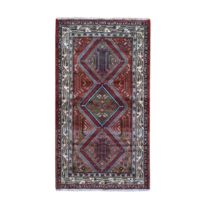 3'8"x6'5" New Persian Malayer with Abrash Geometric Design Pure Wool Hand Knotted Oriental Rug FWR359106