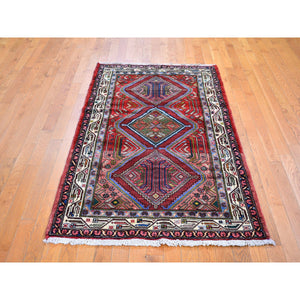 3'8"x6'5" New Persian Malayer with Abrash Geometric Design Pure Wool Hand Knotted Oriental Rug FWR359106