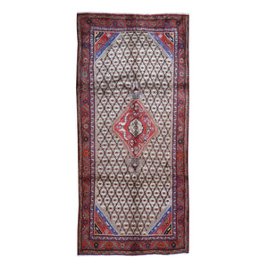 4'9"x10'1Camel Hair Wide and Long New Persian Serab Tribal Weaving Pure Wool Hand Knotted Oriental Rug FWR359142