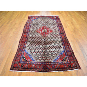 4'9"x10'1Camel Hair Wide and Long New Persian Serab Tribal Weaving Pure Wool Hand Knotted Oriental Rug FWR359142