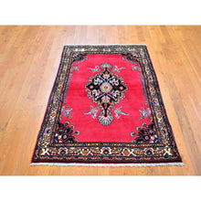 Load image into Gallery viewer, 3&#39;4&quot;x5&#39;6&quot; New Persian Sarouk Open Filed Medallion Pinkish Red Hand Knotted Organic Wool Oriental Rug FWR359154