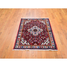 Load image into Gallery viewer, 3&#39;4&quot;x4&#39;9&quot; Red New Persian Hamadan Flower Medallion Pure Wool Hand Knotted Oriental Rug FWR359298