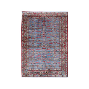 4'9"x7' Vintage Persian Tabriz All Over Design Light Blue Dense Weave Pure Wool Hand Knotted Oriental Rug FWR359352