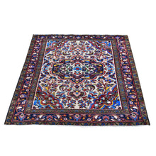 Load image into Gallery viewer, 3&#39;6&quot;x4&#39;10&quot; New Persian Malayer Ivory with a Flower Medallion Pure Wool Hand Knotted Oriental Rug FWR359376