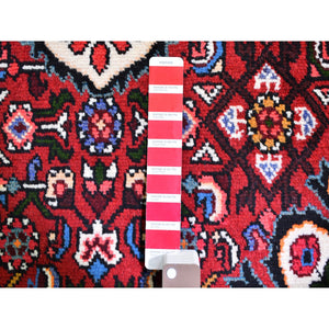 3'3"x4'7" Red New Persian Hamadan Flower Medallion Design Hand Knotted Oriental Rug FWR359592