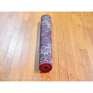 3'3"x4'7" Red New Persian Hamadan Flower Medallion Design Hand Knotted Oriental Rug FWR359592