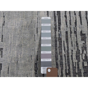 9'x12' Gray Vertical Ombre Design Pure Silk with Textured Wool Hand Knotted Oriental Rug FWR359682