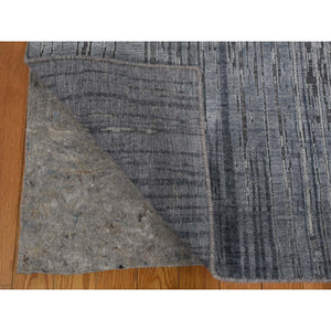 9'x12' Gray Vertical Ombre Design Pure Silk with Textured Wool Hand Knotted Oriental Rug FWR359682