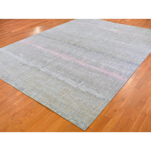 9'x12'5" Cardiac Design with Pastel Colors Textured Wool and Pure Silk Hand Knotted Oriental Rug FWR359688