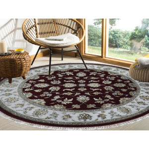 5'x5' Red Half Wool and Half Silk Rajasthan Hand Knotted Round Oriental Rug FWR359706